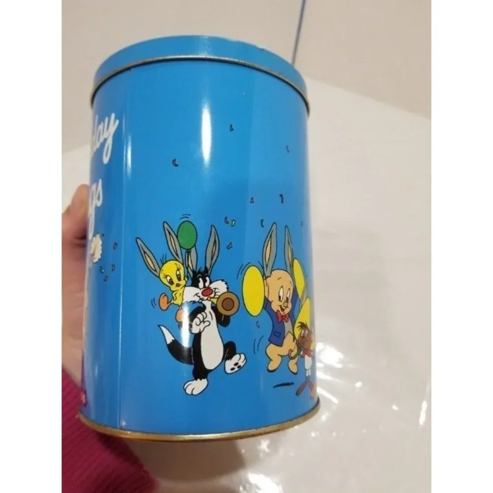 1989 Warner Bros Vintage Loony Tunes Happy Birthday‎ Bugs Blue Tin
